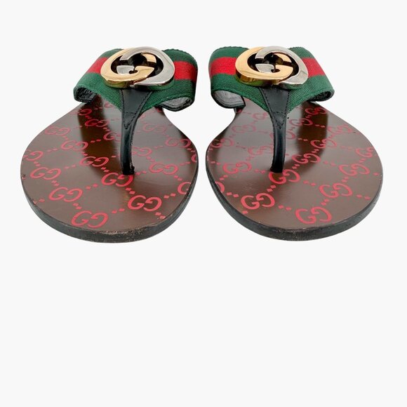 Gucci Kika Red Interlocking GG Thong Flip Flop Sandals Flat Size 39 US 9 Women's - Picture 6 of 14